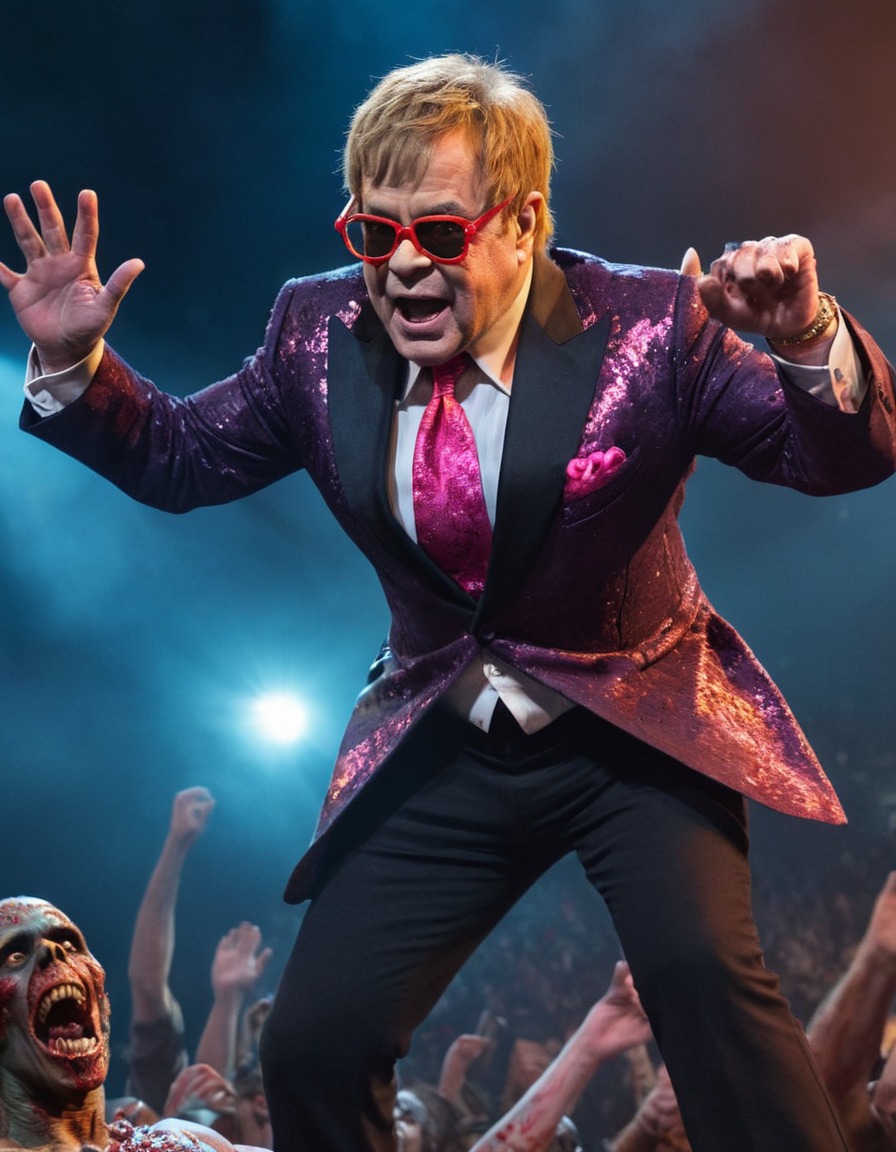 elton john, zombie, celebrity, musician, fight, horror, pop culture