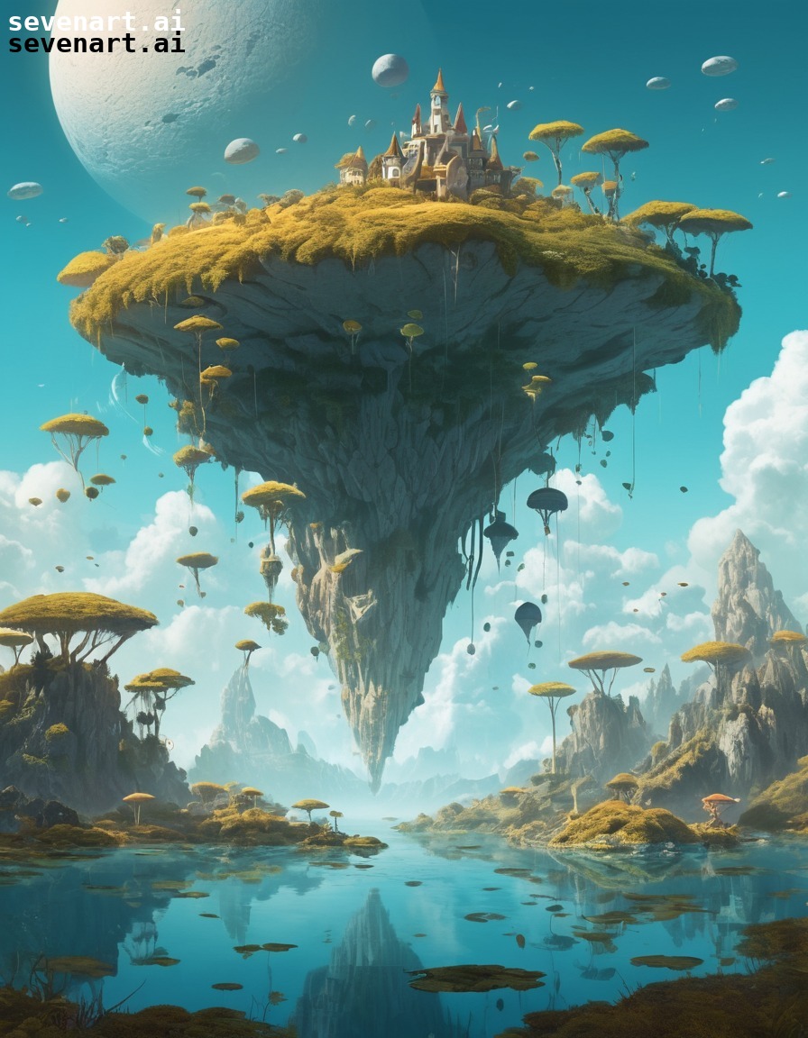 surreal, fantasy, gravity-reversal, floating-islands, fantastical-creatures