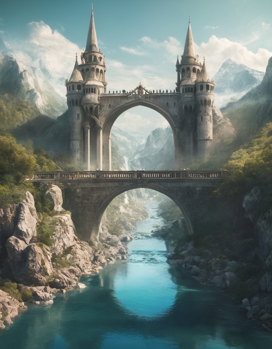 bridge, river, arches, towers, majestic