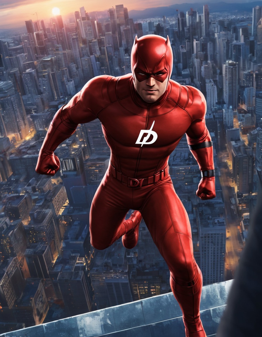 superhero, daredevil, cityscape, skyline, anime, marvel