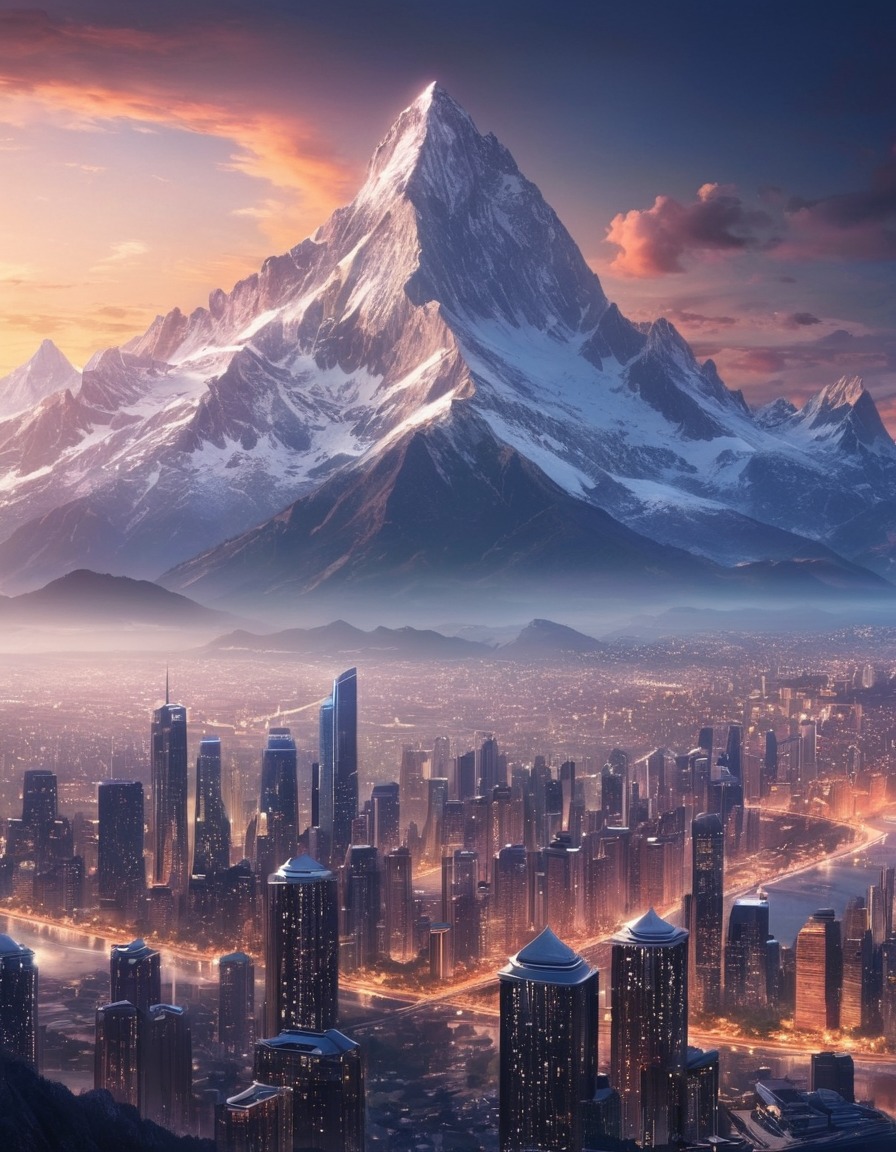 mountain, city skyline, nature, urban development, city