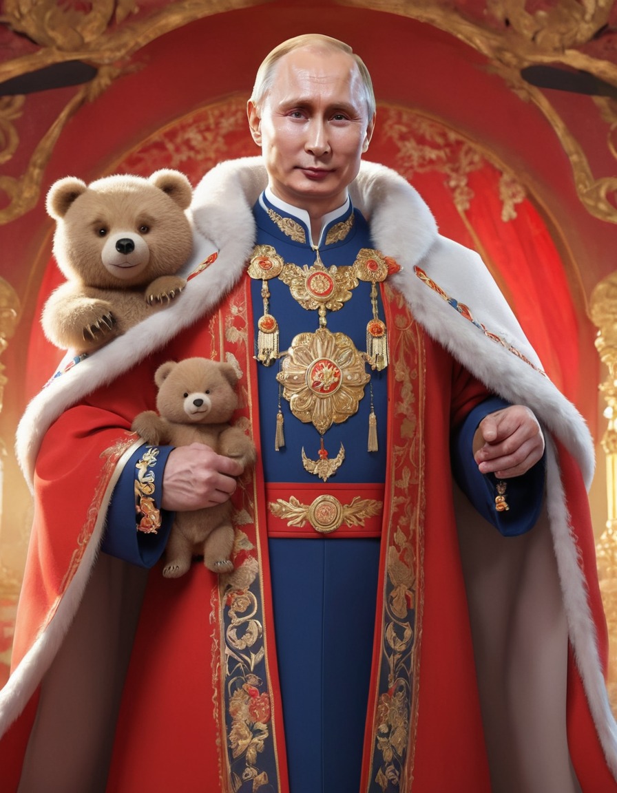 vladimir putin, anime, russian costume, bear, politics