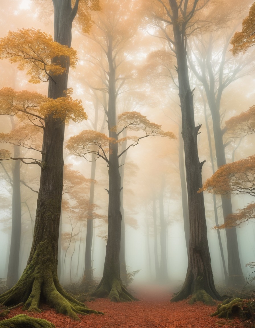 mystical, fog, forest, ancient, ethereal, nature