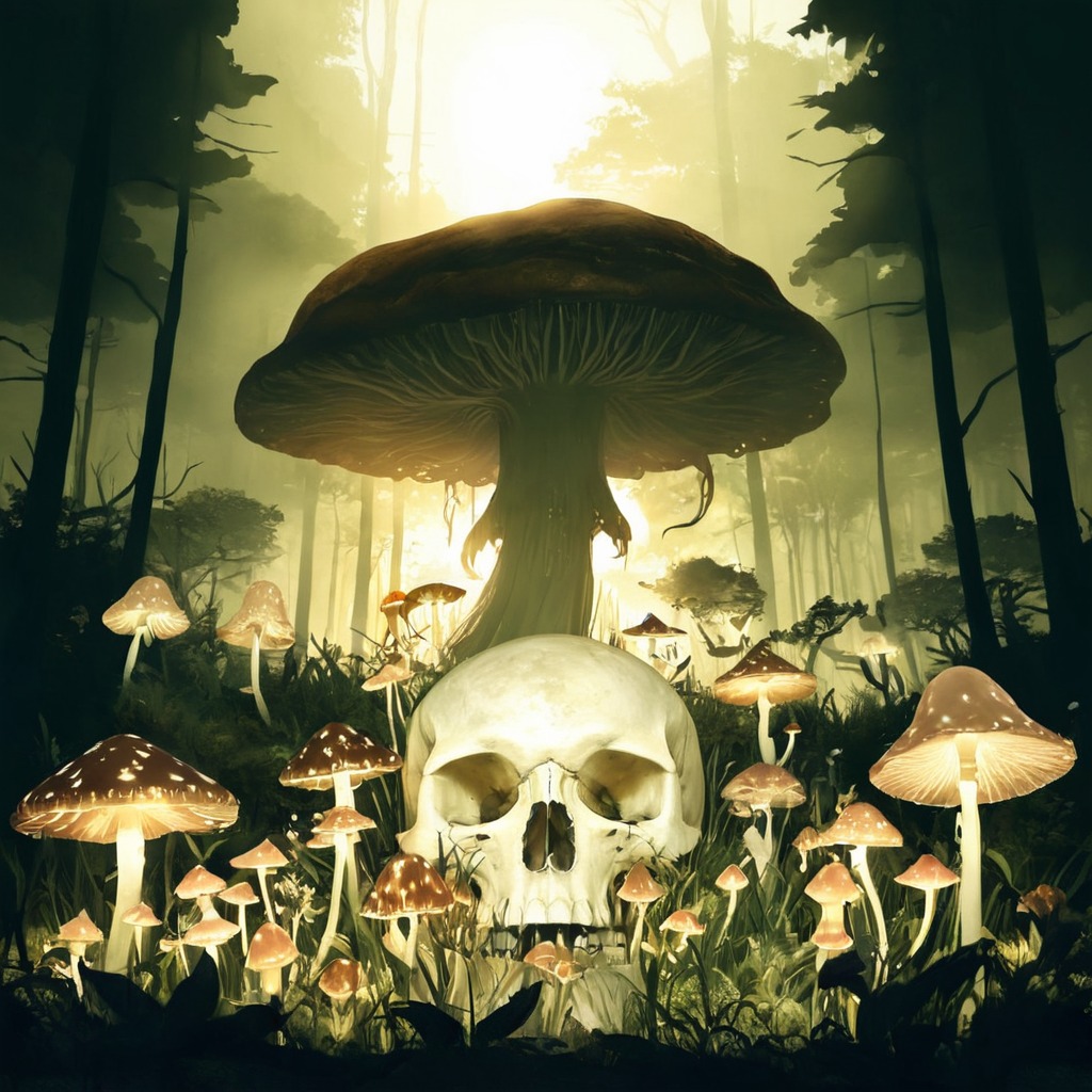 digitalart, magic, digitalpainting, forest, fantasyart, mushroom, niji, skull, aiart, aigenerated, aigeneratedart, midjourney, synthography