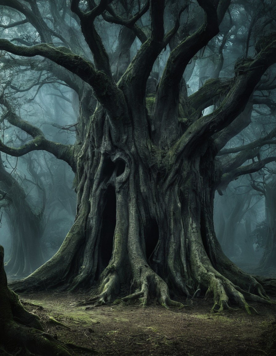 mystical, ancient trees, whispering secrets, nature, magic, mystery