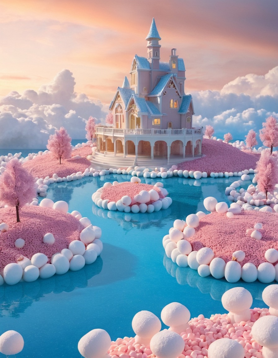 floating island, marshmallows, strange, confectionery, food, fantasy, imagination