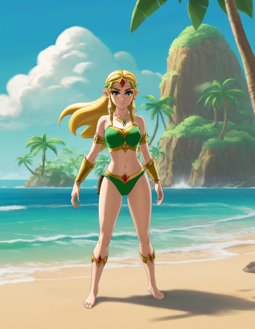 princess zelda, the legend of zelda, bikini, tropical, swimming, games, girls from games