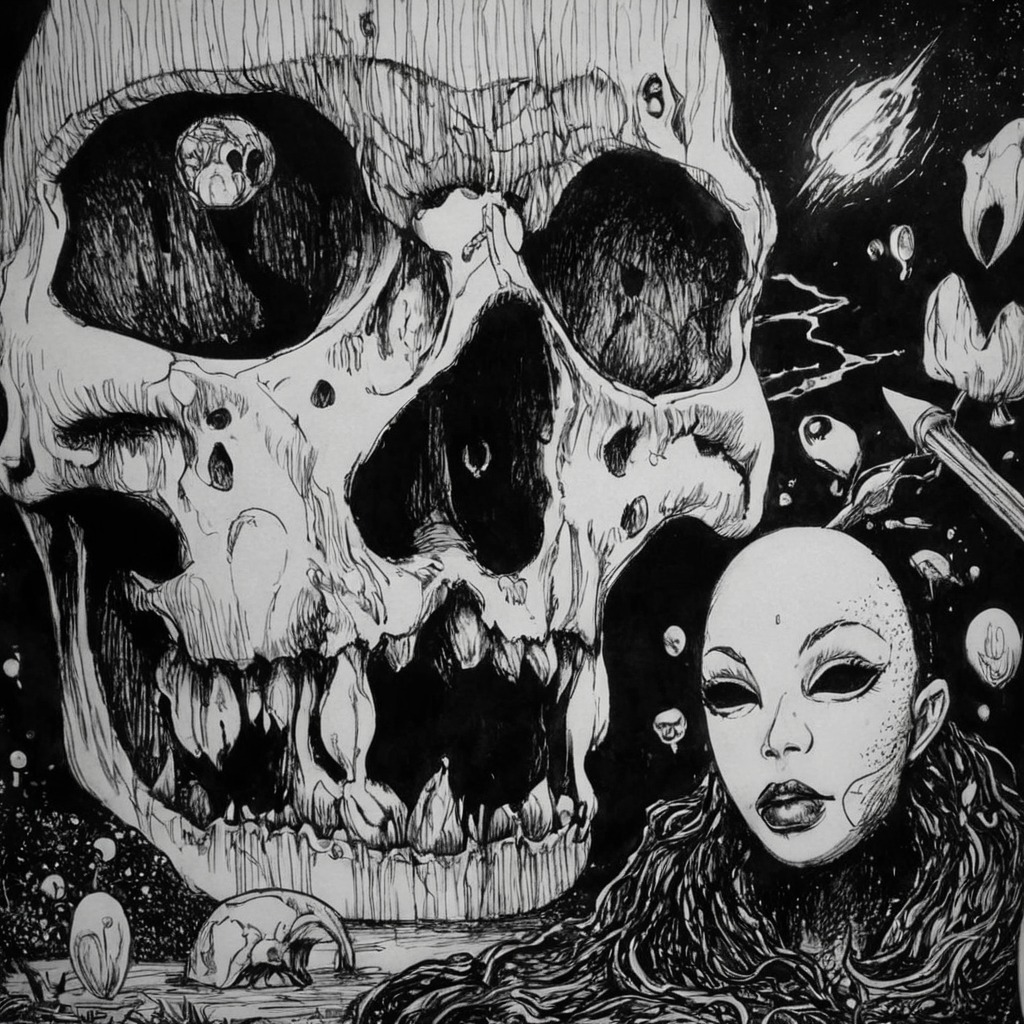 art, illustration, drawing, dark art, horror, fantasy, surreal, macabre, skull