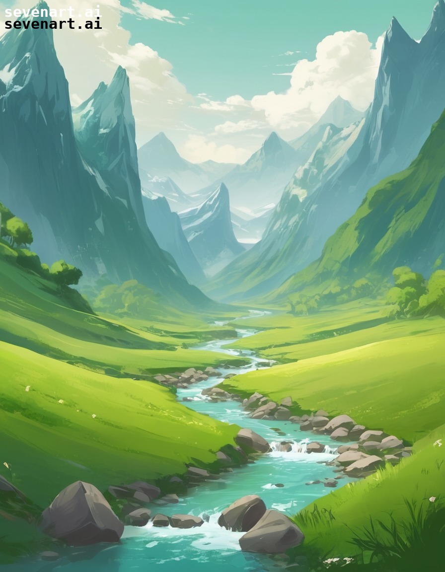 nature, mountains, valley, stream, serene