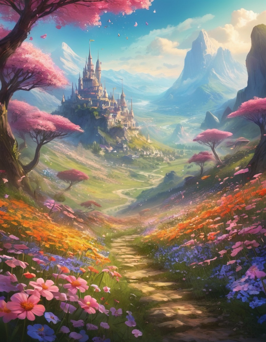 nature, fairies, hidden valley, flowers, colorful, fantastic