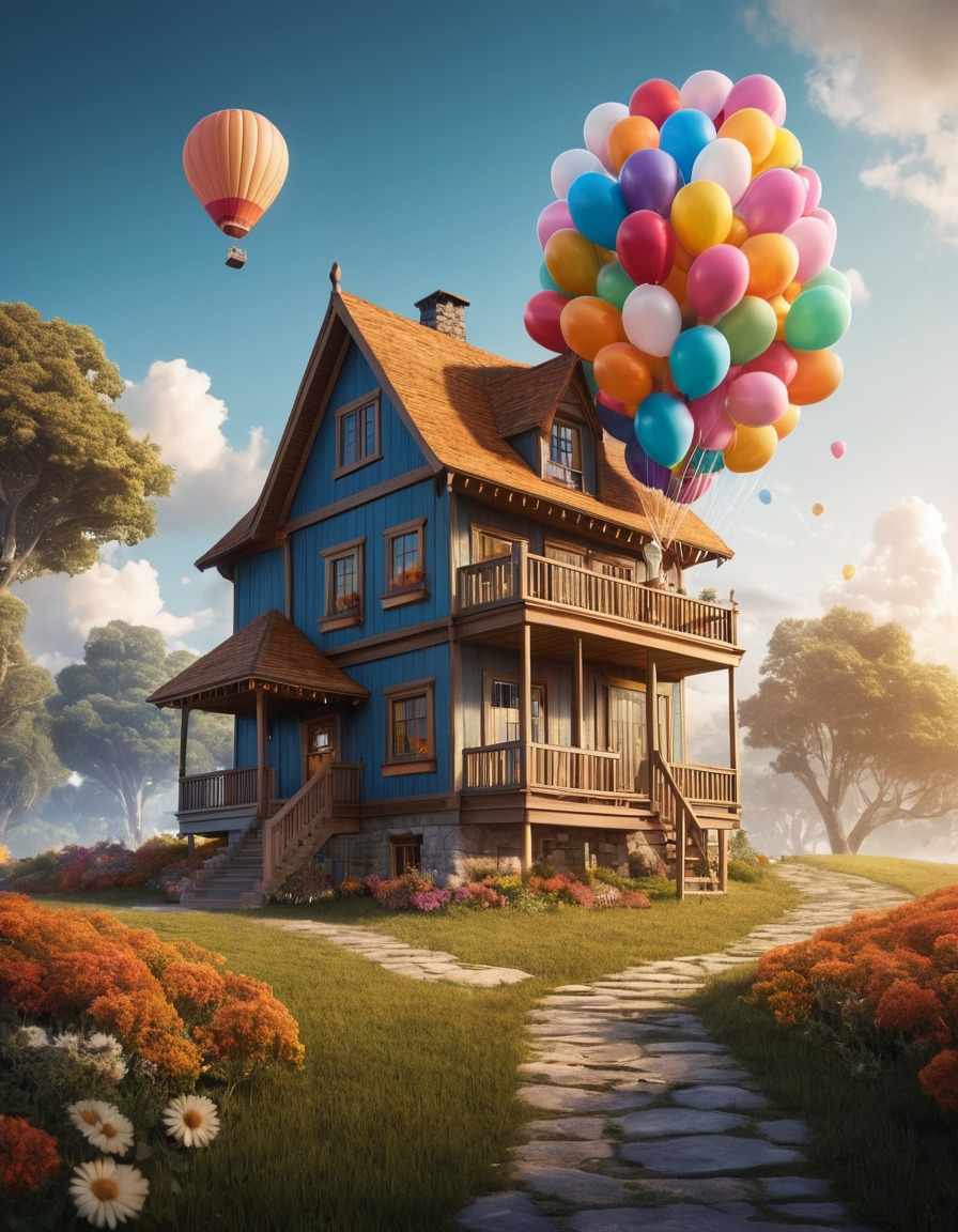 floating house, balloons, strange, architecture