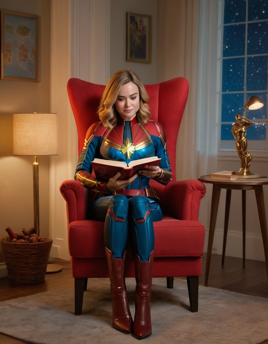 captain marvel, superhero, reading, relaxation, cozy, home, superheroine, bikini