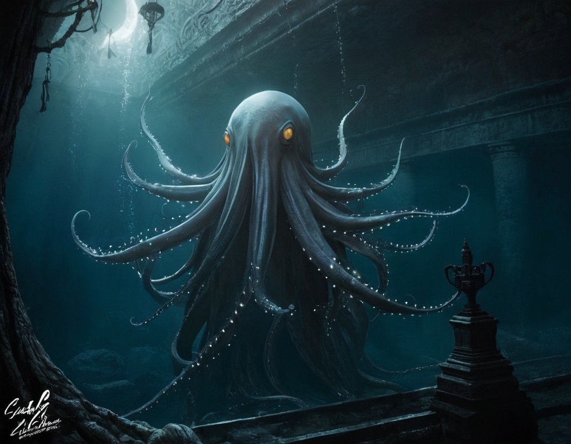 digitalart, digitalpainting, monster, creature, octopus, squid