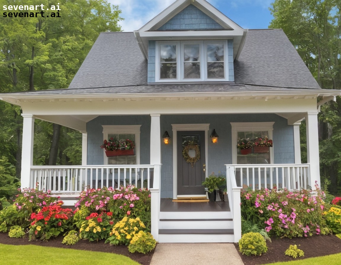 house, porch, exterior, flowers, cozy, home