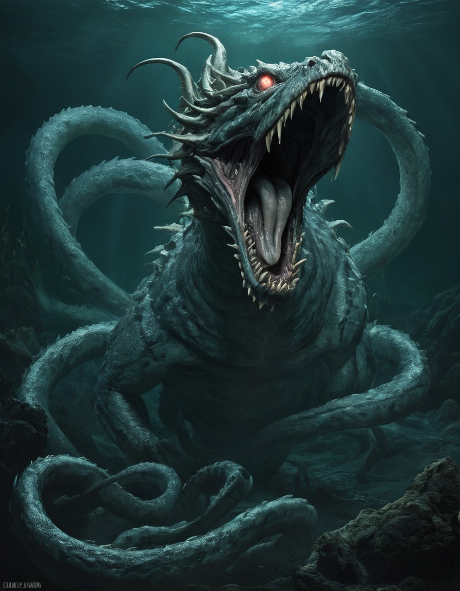 lernaean hydra, mythology, sea monster, greek myth, mythological creature, frightful, terrible