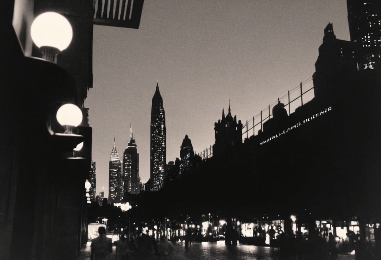 vintage new york, 1950s, elliott erwitt, nyc, nyc at night, glittering nyc, elevated tracks, city at night