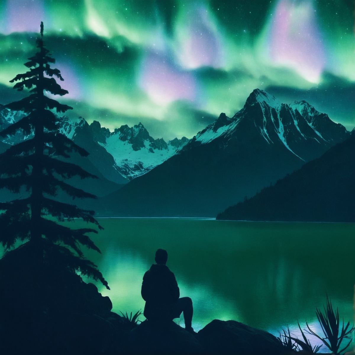 auroraborealis, digitalart, digitalartwork, digitalpainting, landscape, mountainscape, northernlights, scenery, linelessart, linelessstyle, linelessdigital