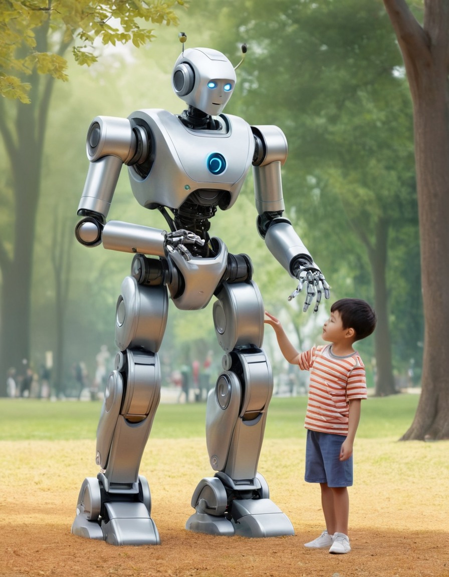 robot, child, playing, park, technology, robots