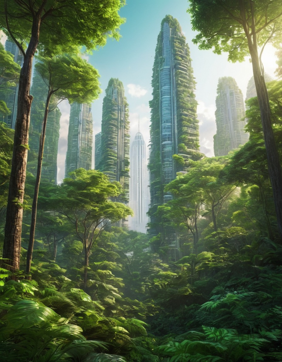 forest, skyscrapers, nature, urbanization, city