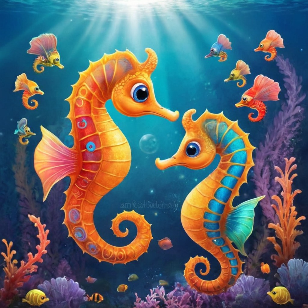 digitalart, ocean, seahorse, seahorses, undersea, aiart, leonardoai, printqualityart