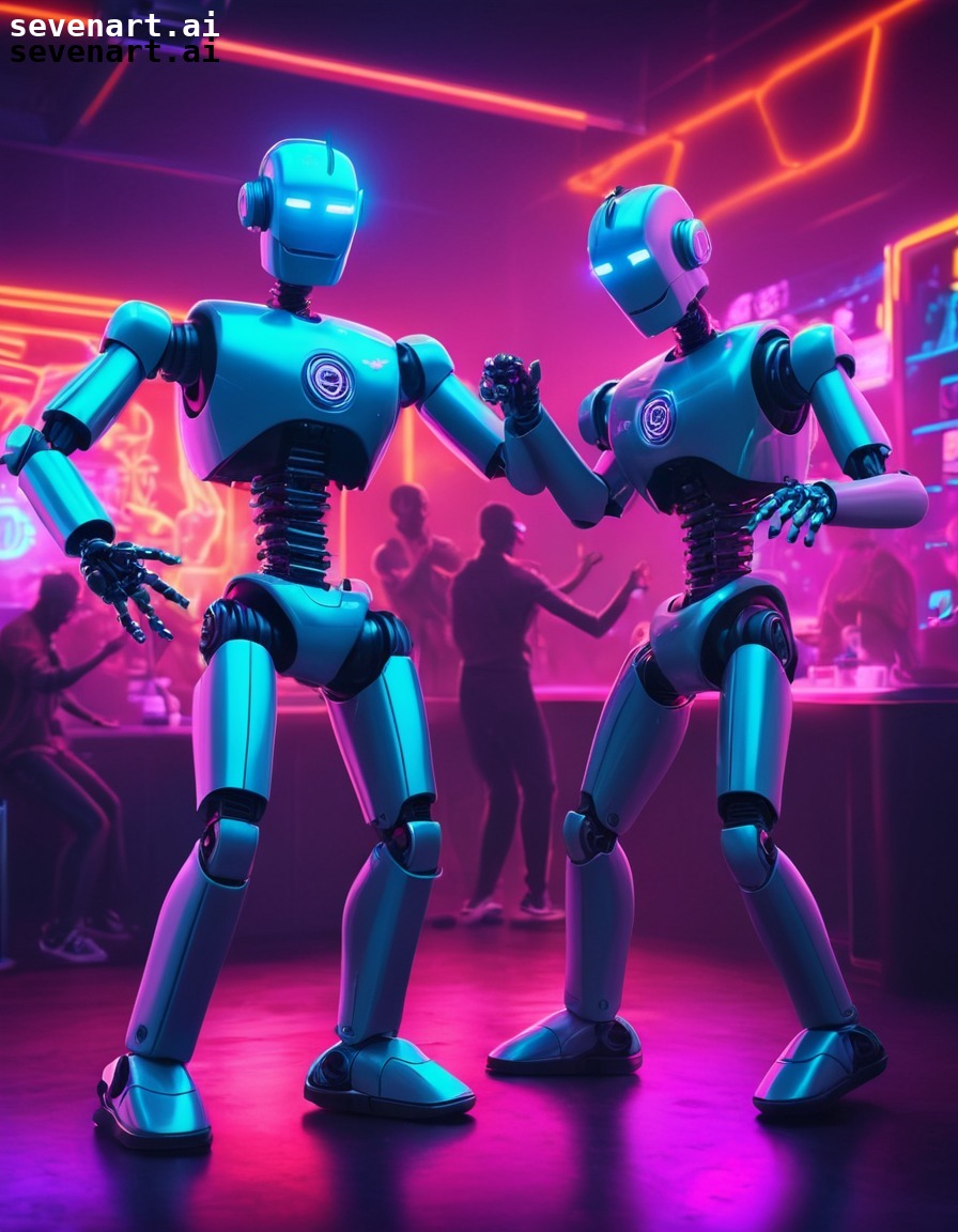 robot, dance, neon, club, competition, robots