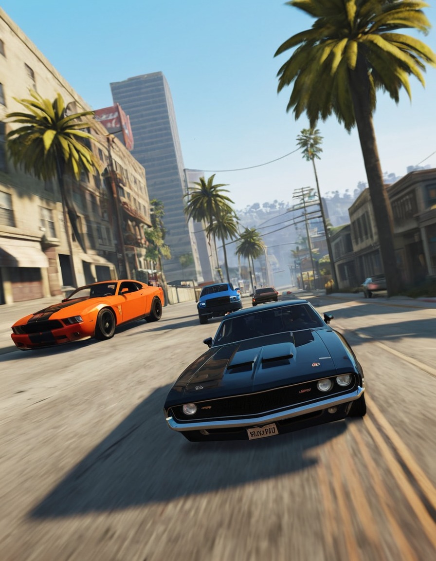 video game, grand theft auto v, gta v, car chase, action-packed, high-speed, los santos, computer games