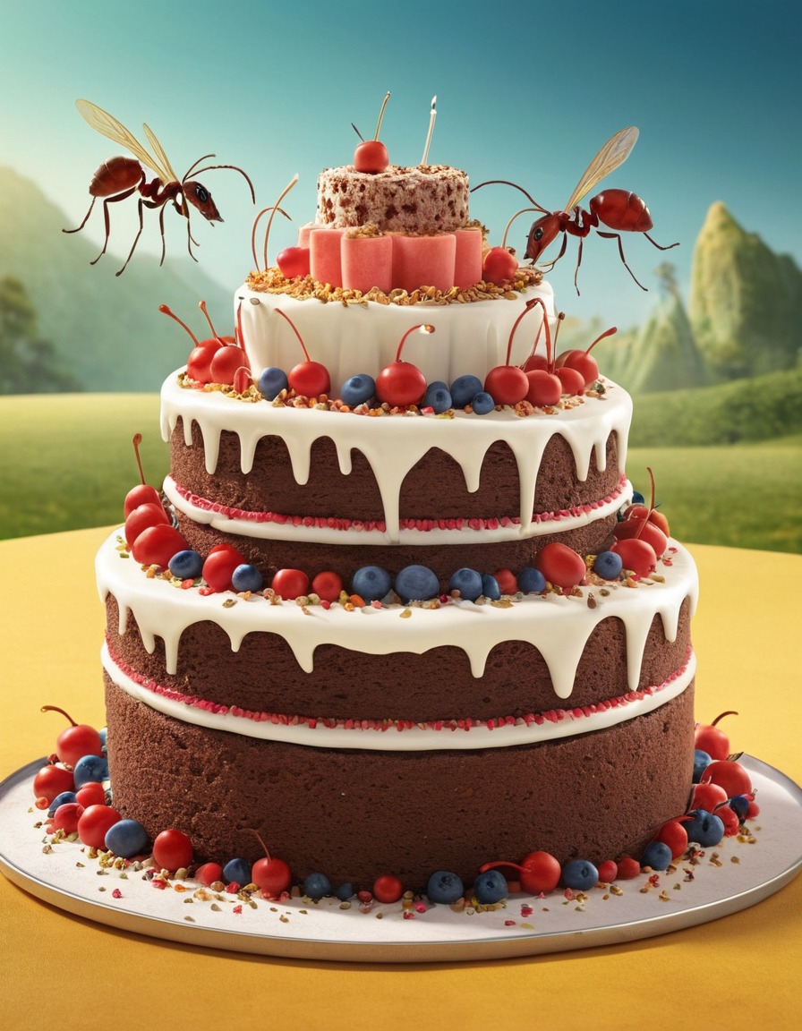 ants, giant, birthday cake, strange, food, insects, snack