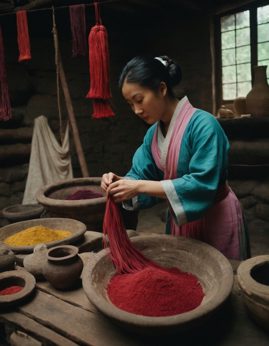 ancient china, fabric dyeing, natural pigments, ancient textiles, 500 bc, women artisans, cultural traditions