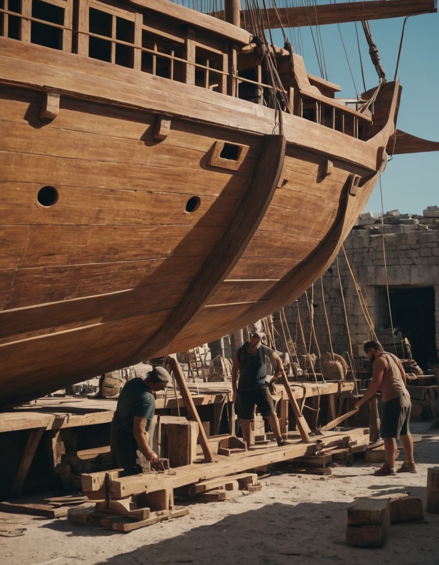 craftsmen, wooden ship, shipyard, ancient greece, 400 bc