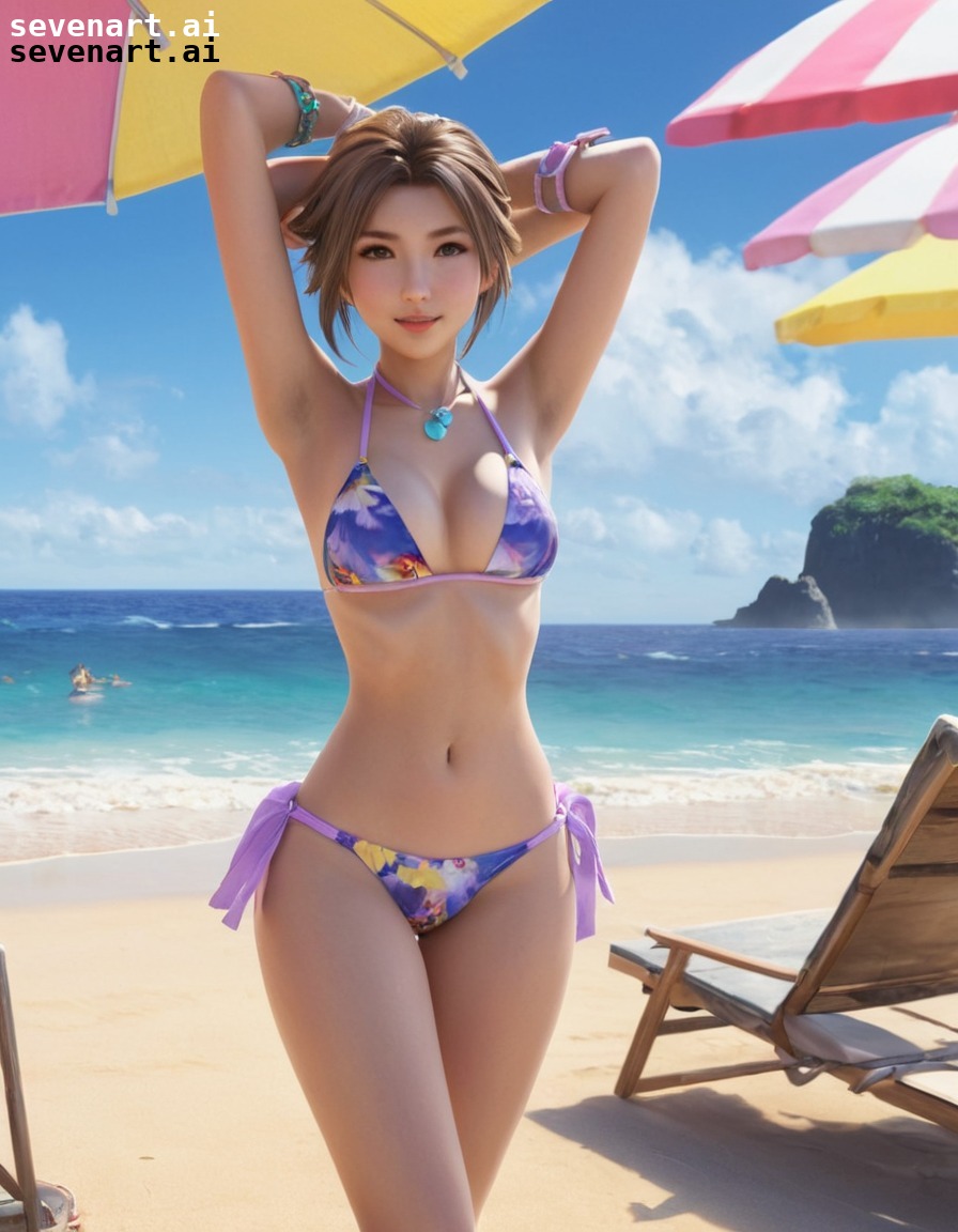 final fantasy, yuna, beach, bikini, summer, games, girls from games