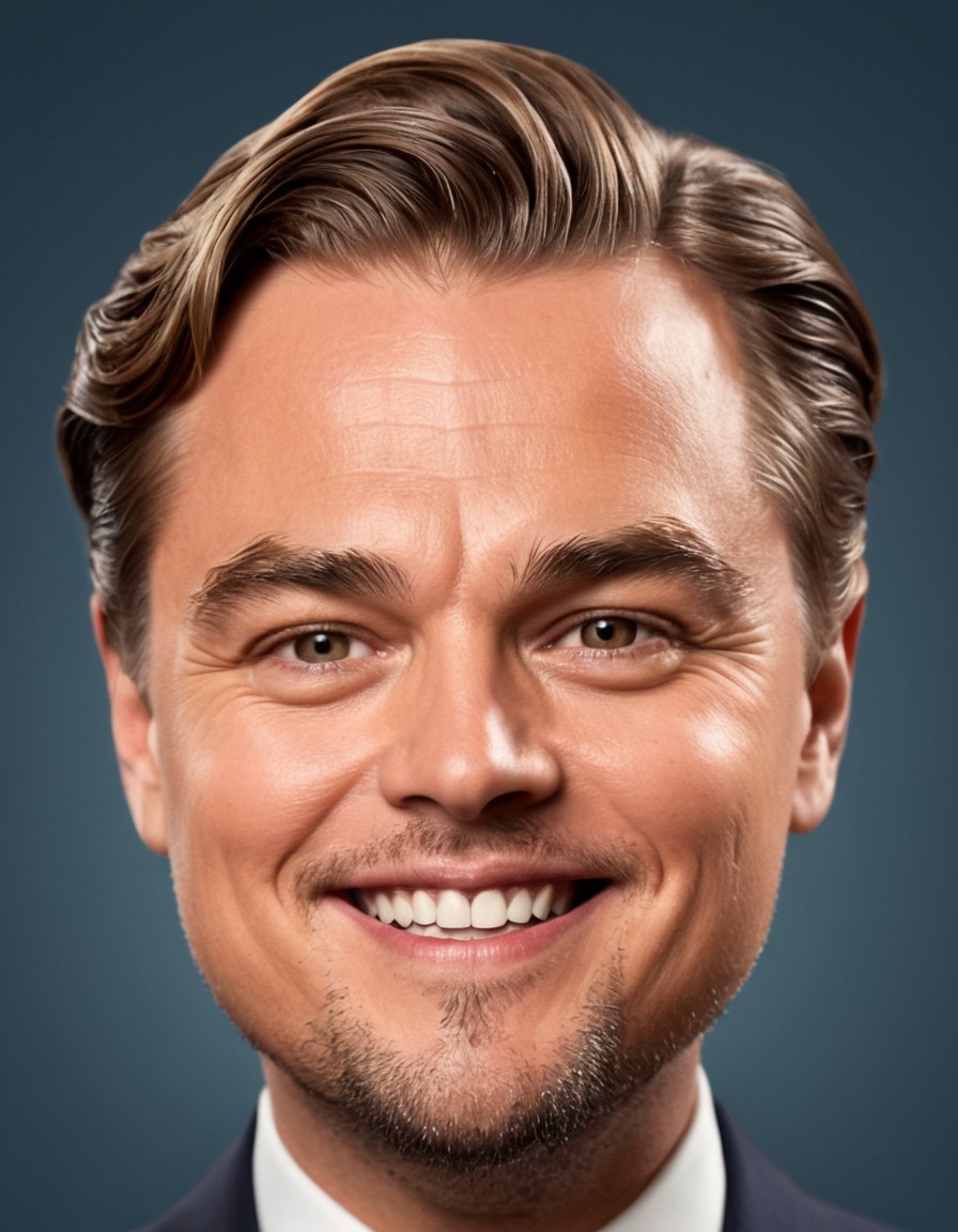 leonardo dicaprio, caricature, big head, smile, celebrity, hollywood, funny