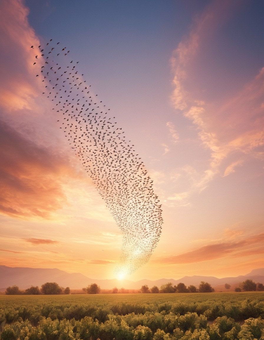 birds, v formation, sunset, nature, wildlife