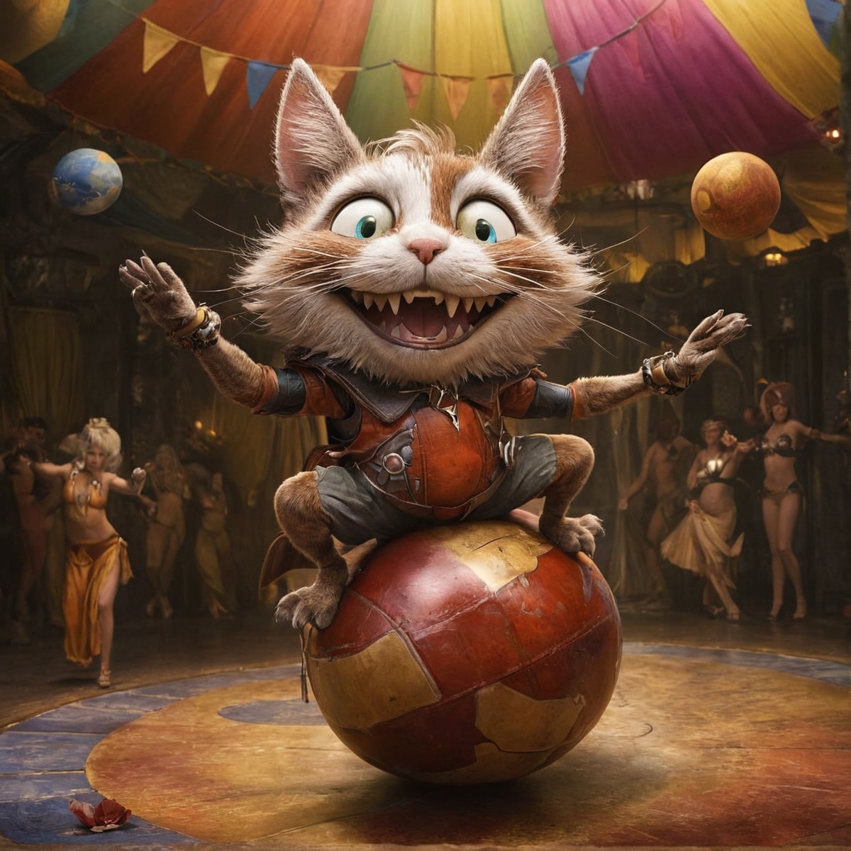 digitalart, digitalpainting, cat, circus, crazy, dailychallenge, aiartcommunity, midjourney, midjourneyai, midjourneyart, midjourneyartwork, midjourneyaiart, midjourneycommunity