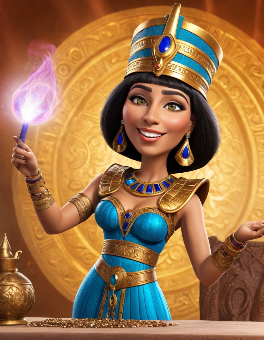 funny, caricature, queen cleopatra, magic spell, humor