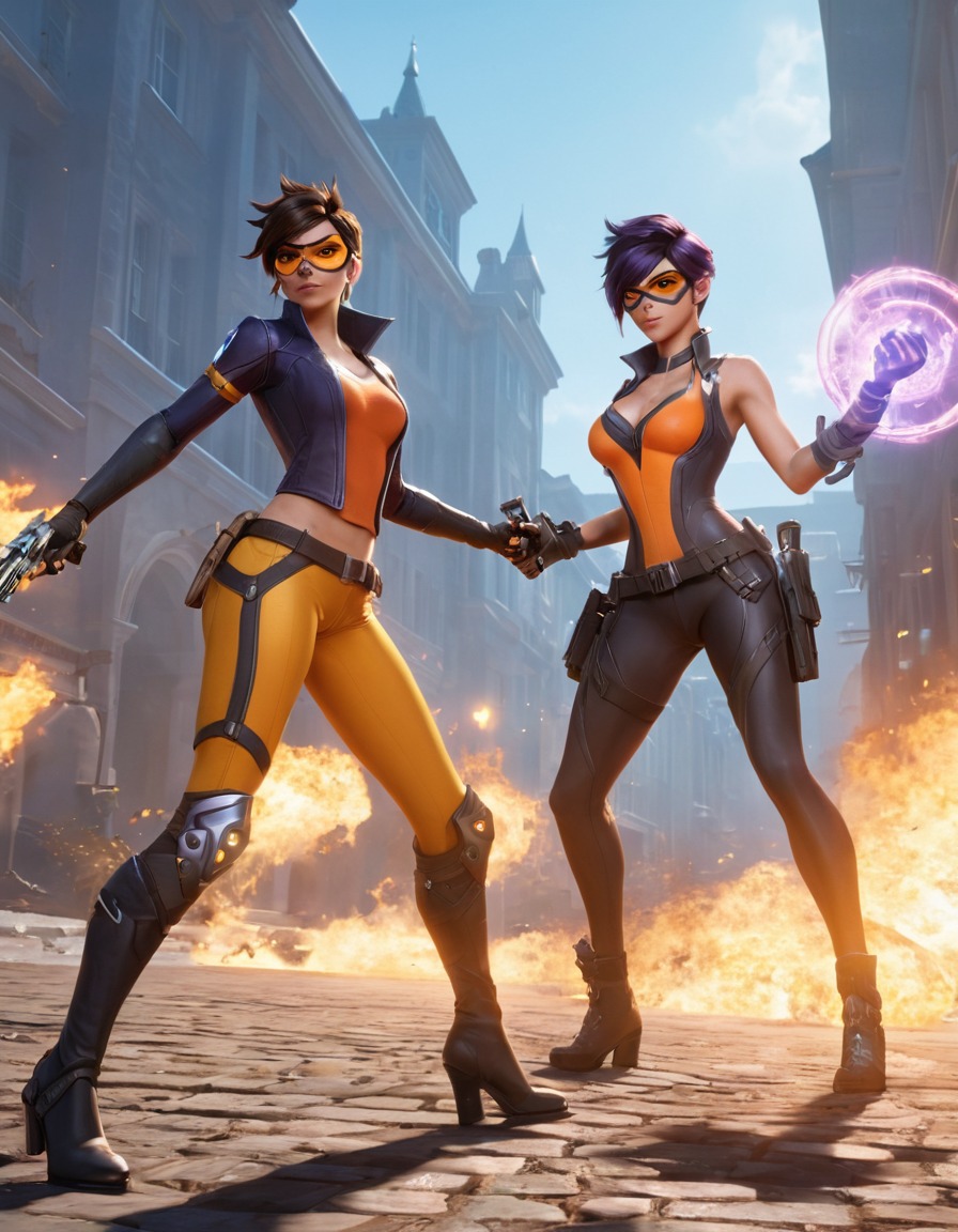 tracer, widowmaker, overwatch, king's row, video game, battle, intense, computer games