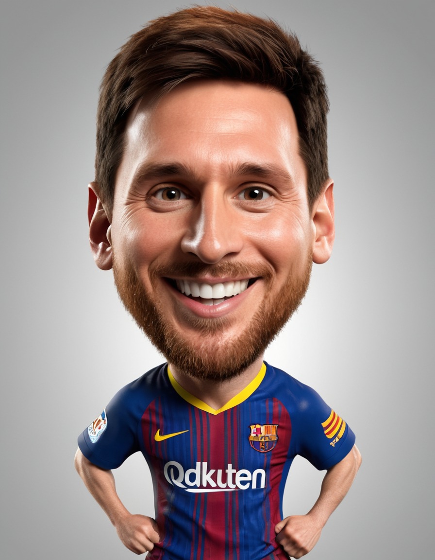 lionel messi, soccer player, big head, crazy smile, caricature, argentinian, barcelona fc