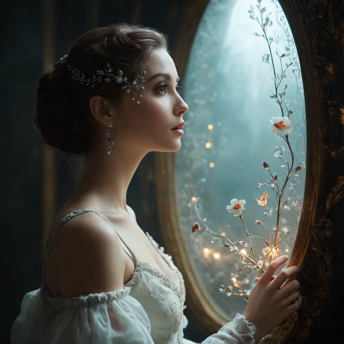 photography, portrait, beauty, digitalart, fairytale, magic, fantasyart, glamour, dress, reflection, portraitphotography