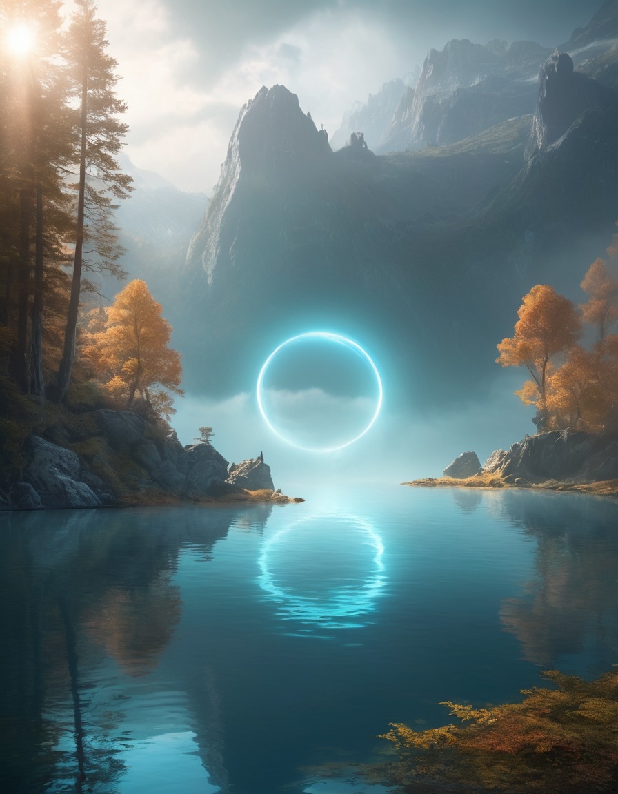 mystical, lake, mist, portal, fantasy, fantastic