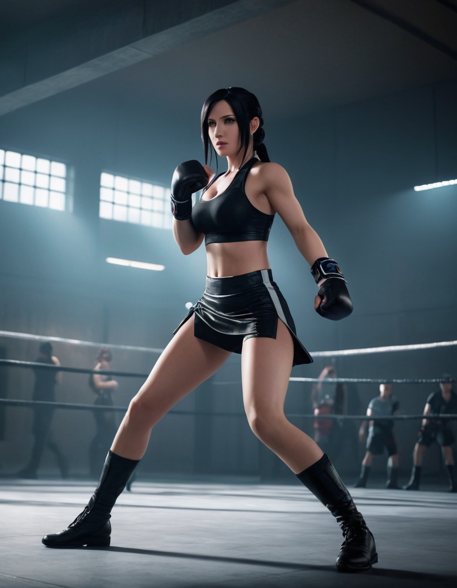 tifa lockhart, sparring, confident, training room, mysterious opponent, games, girls from games