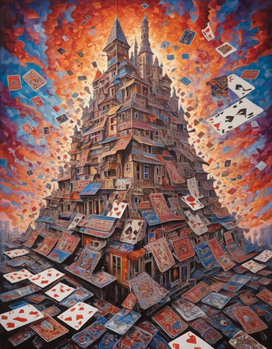 cityscape, playing cards, art, creativity, surreal