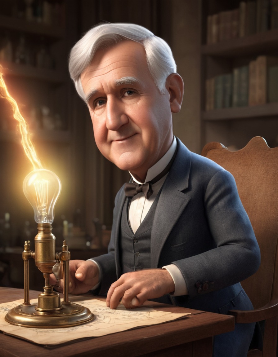 thomas edison, inventor, cartoon, caricature, humor, funny