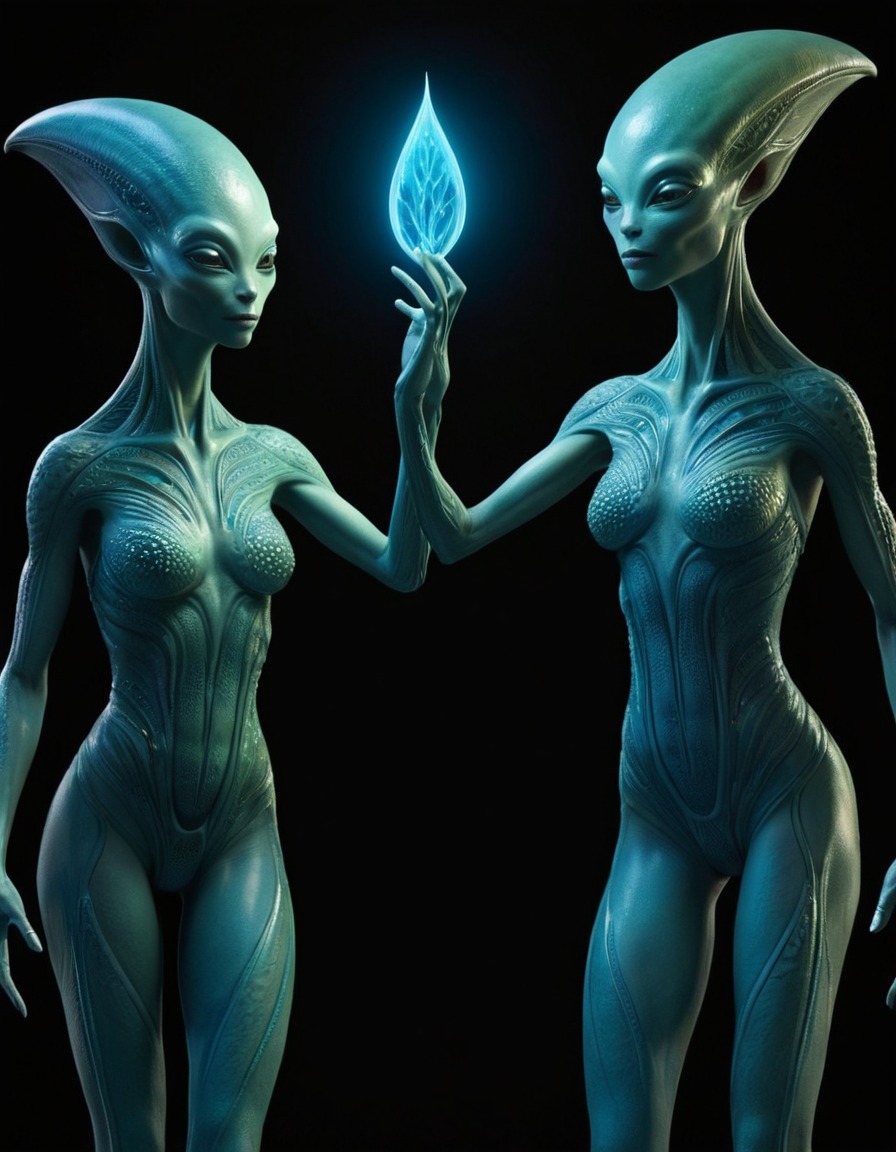 alien species, communication, bioluminescent patterns, peaceful, extraterrestrial, aliens