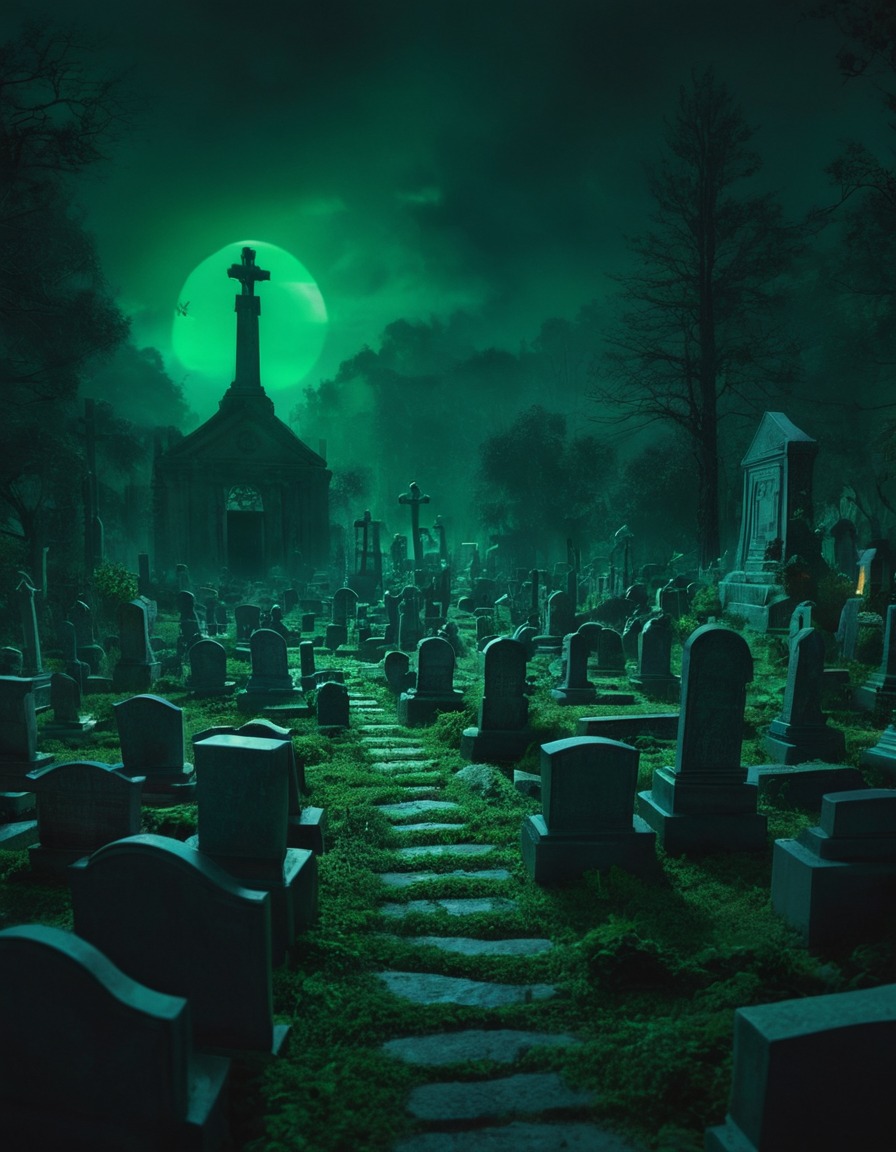 cemetery, graveyard, spooky, eerie, glow, lovecraft, howard lovecraft