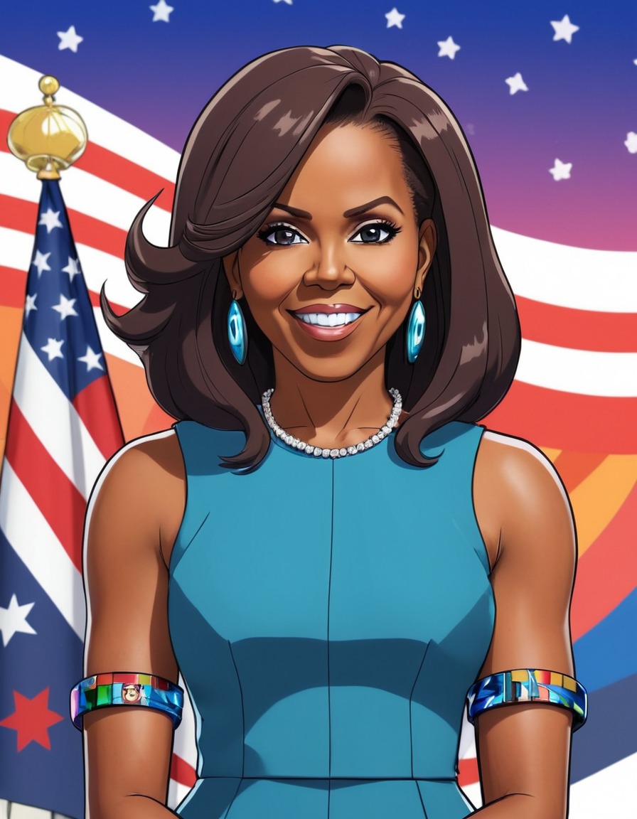 michelle obama, anime, futuristic, political, conference, politics