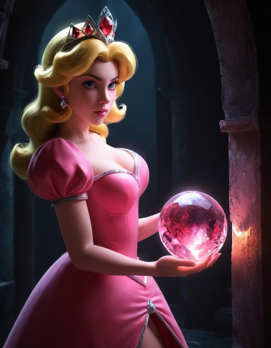 princess peach, nintendo, video game, character, fantasy, crystal orb, games, dark