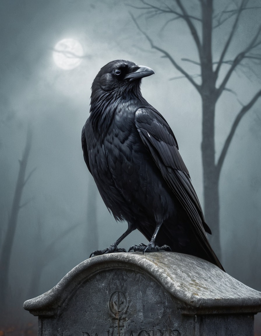 raven, gravestone, red eyes, gothic, underground, dark