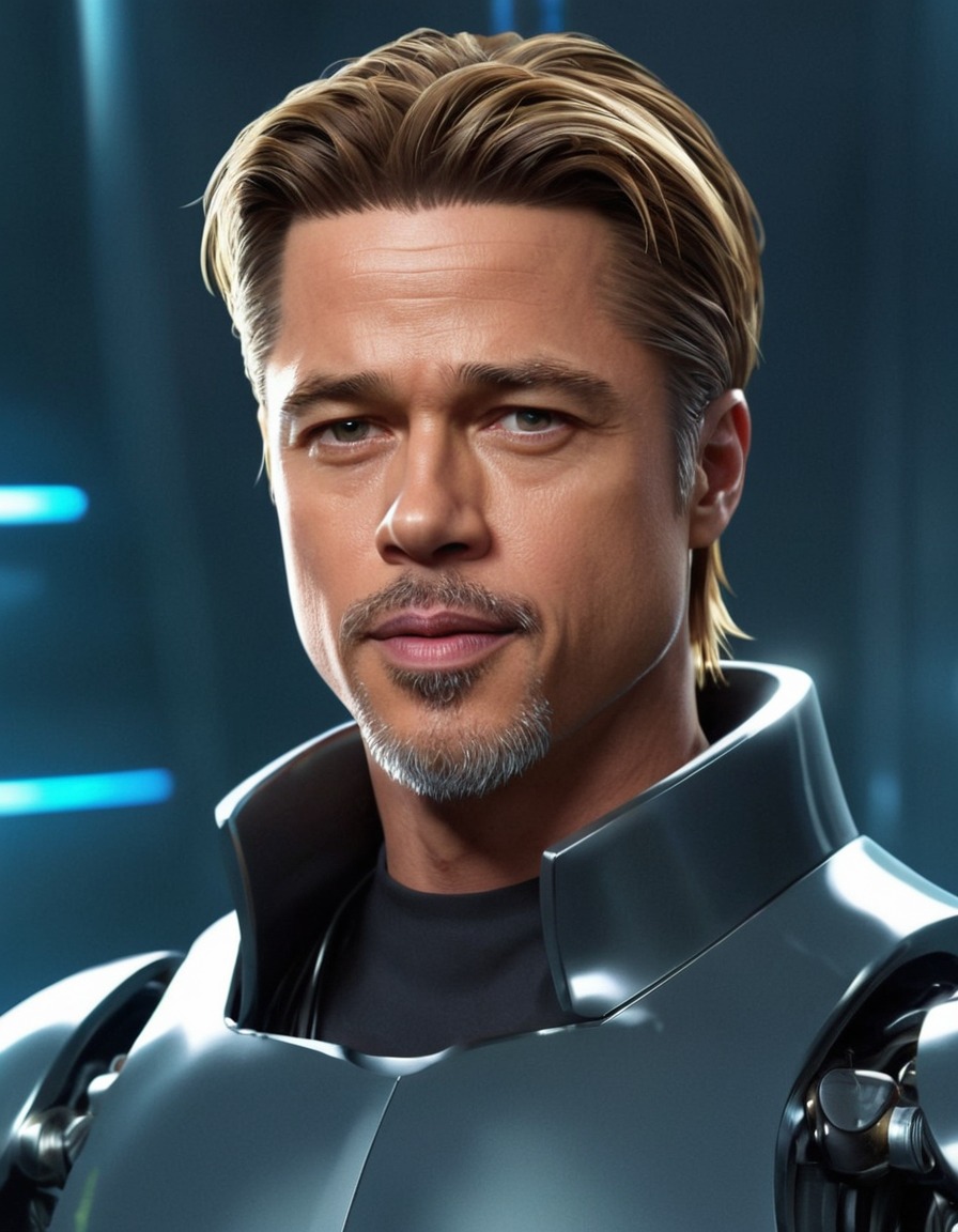 brad pitt, anime, futuristic, cybernetic enhancements