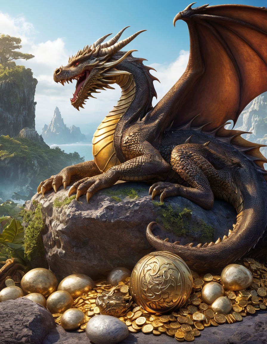 dragon, sleeping, treasure, hoard, fantasy, mythical creature, wealth