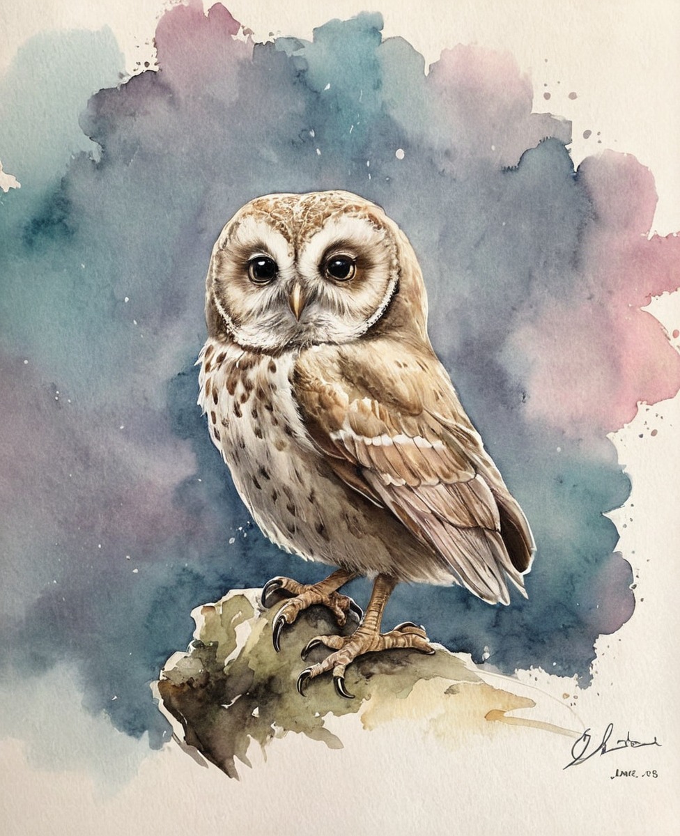 animal, bird, watercolour, owl, ink, pencil, watercolor