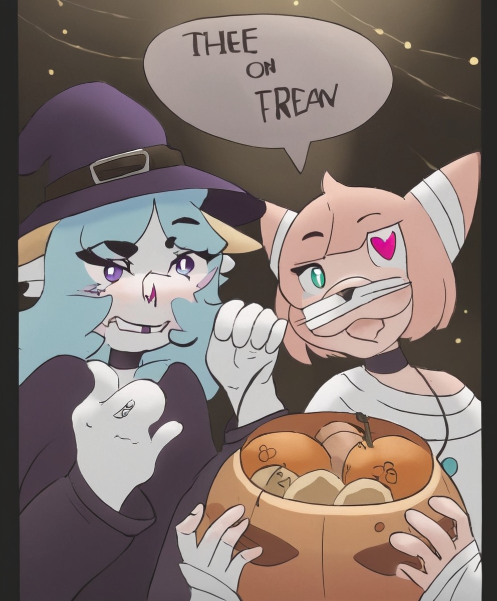 spooky, halloween, autumn, character, commission, couple, furry, furryanthro, furryfemale, halloweencostume, halloweenpumpkin, trickortreat, furrycharacter, commissionsopen, artworkdigital, furrycommission, furryadoptable, art